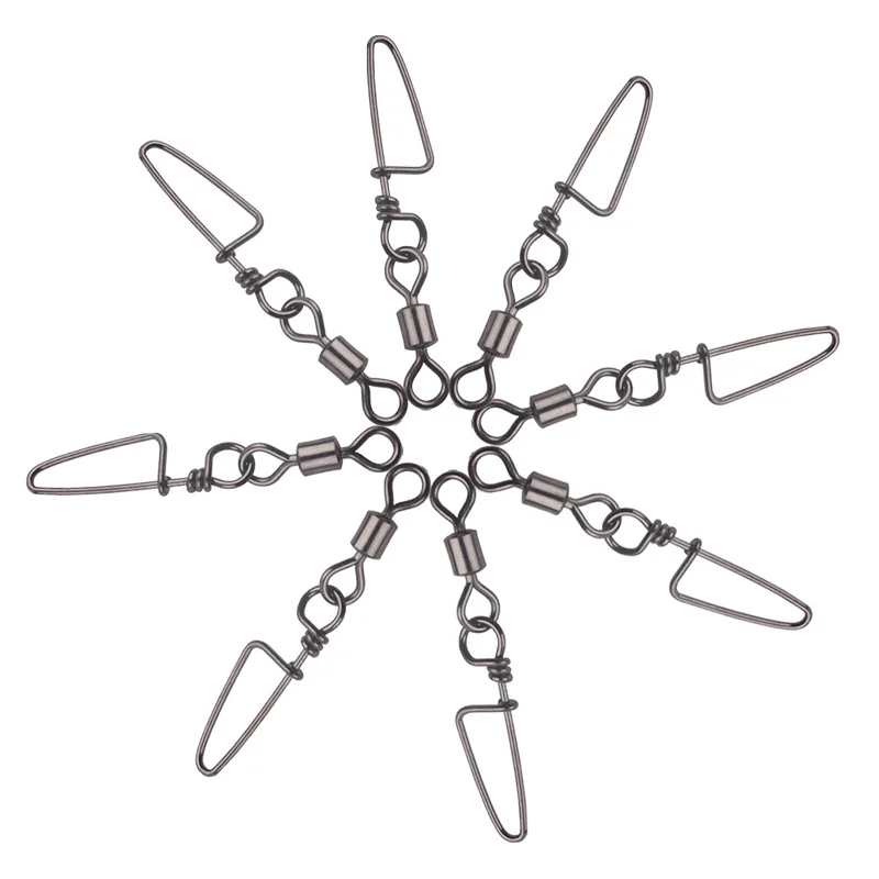 Fishing Swivels 20Pcs 1#-14# Stainless Steel Fishing Triangle Connector Pin Bearing Rolling Swivel Snap For Lure Hook Fishing Tackle Accessories