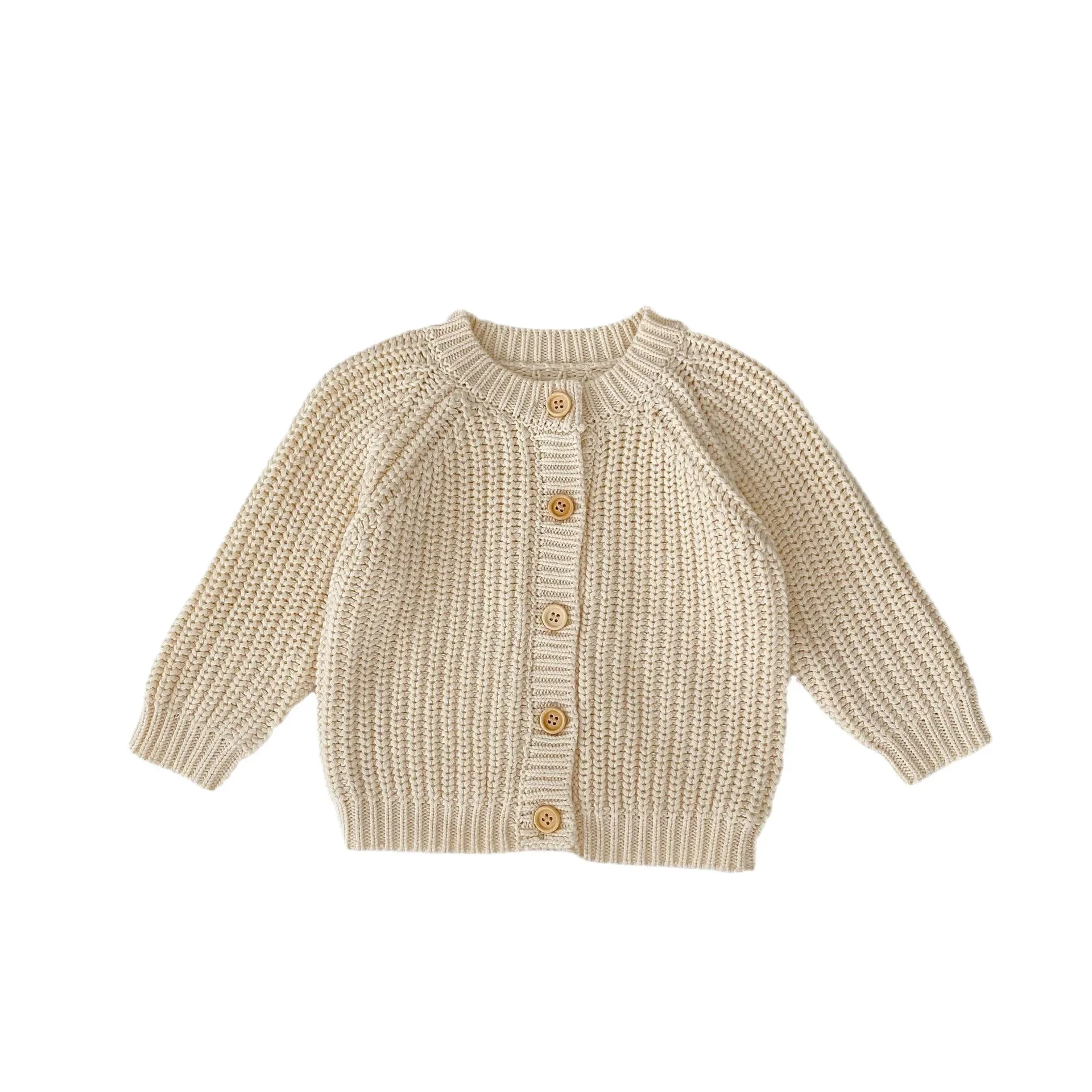 Baby Sweater Coat Autumn Solid Color Beige Knitted Girl's Sweater Long-sleeved Coat 0-3Year Kid's Cardigan