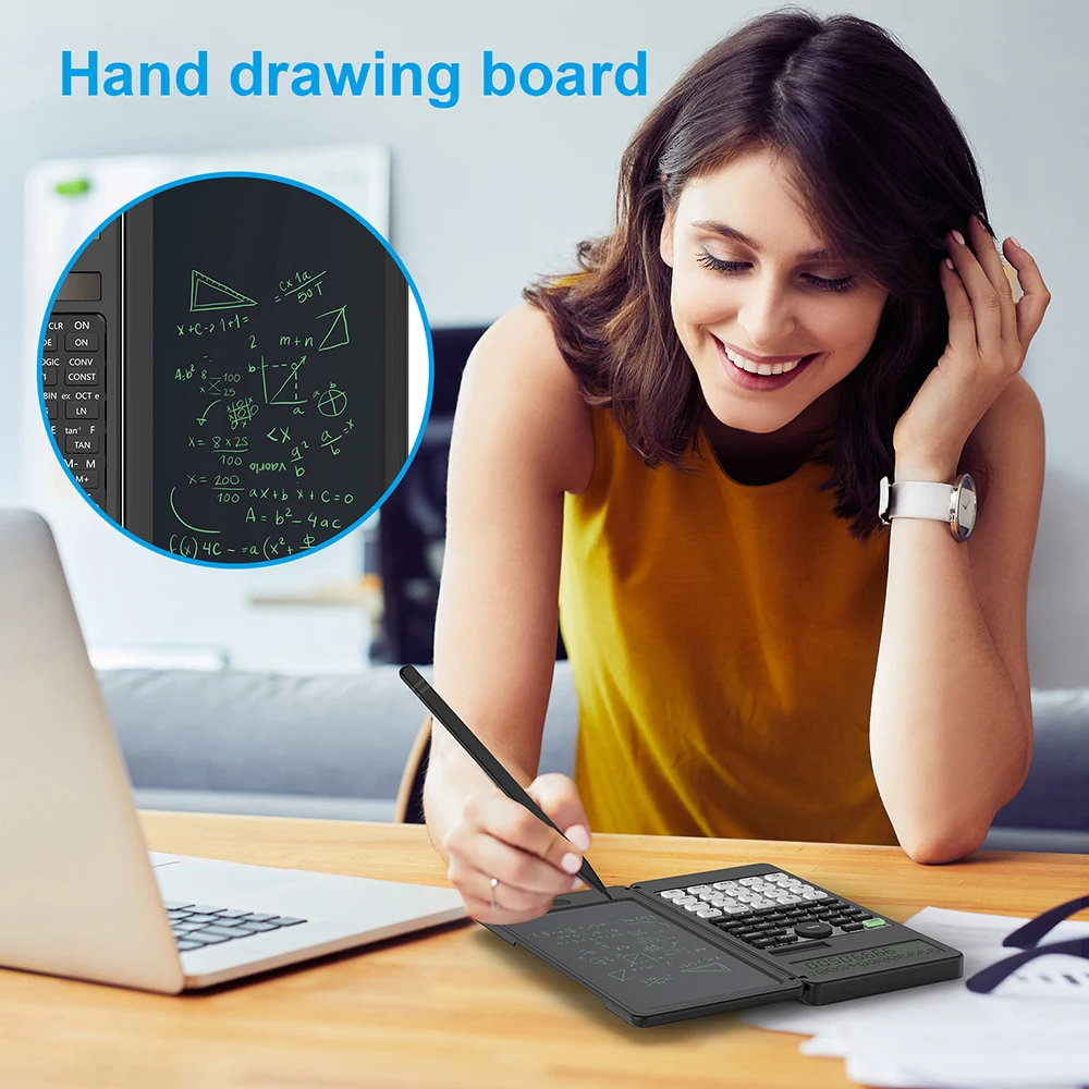 NEWYES 991MS Wetenschappelijke rekenmachine met schrijftablet, met zonne- batterij, 349 functies, professionele draagbare opvouwbare rekenmachine, notitieblok voor studenten, leraren, ingenieurs