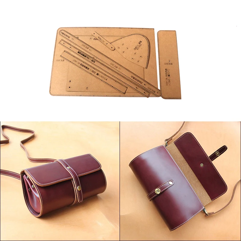 Sewing DIY Shoulder Messenger Bag Pattern Kraft Paper Leather Sewing Cylinder Bag Template Craf 23x10.5CM