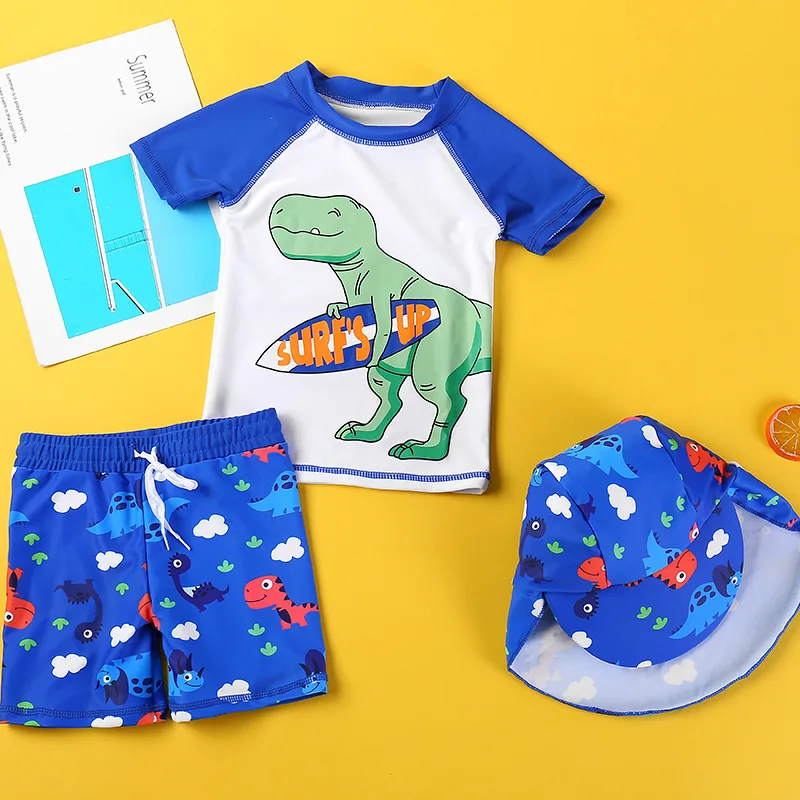 Children's Split Bathing Suit Toddler Boys 3PCS Cute Cartoon Pattern Short Sleeve Swimming Set 1-12Years Kids Beach Wear kids swimsuits