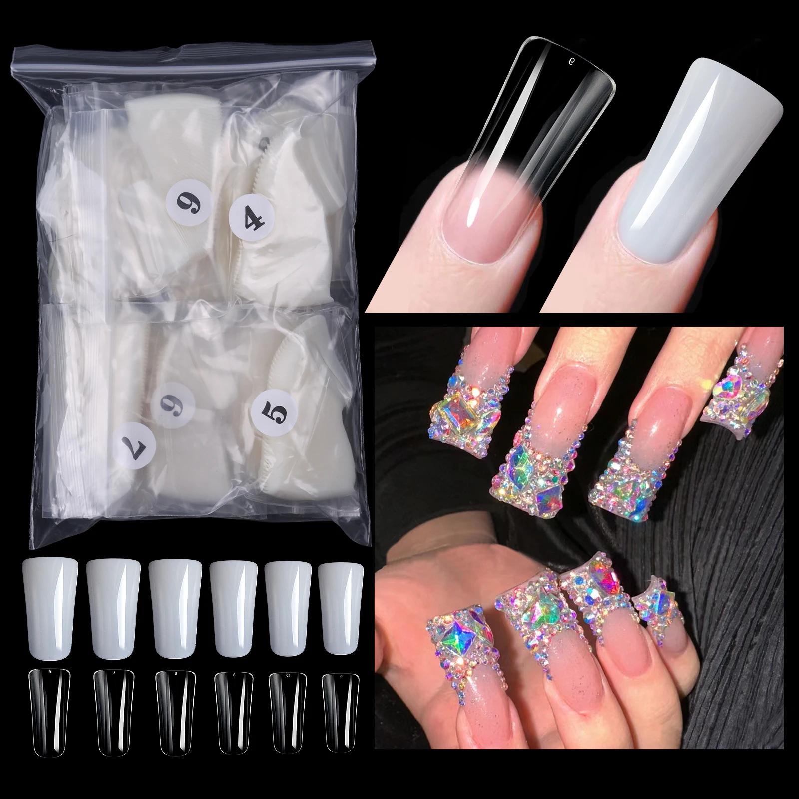 500/504 psc Duckbill 네일 팁 손톱에 누르기 확대 된 자연 가짜 네일 아..