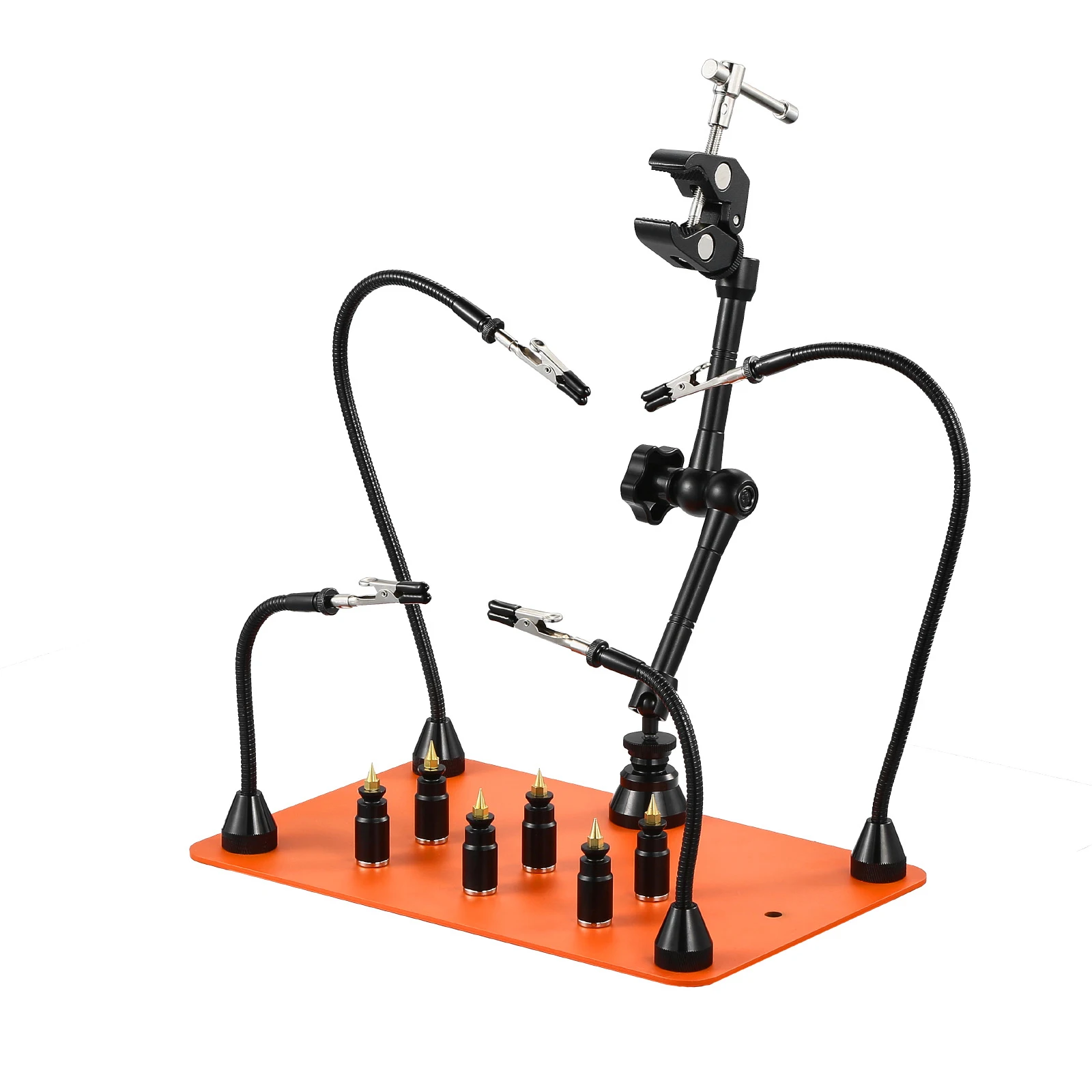 VEVOR Estación de Soldadura Magnética Tercera Mano con 4 Brazos Flexibles, 6 Soportes para Pilares de PCB y Pistola de Aire Caliente de 360 Grados, Base para Trabajos de Reparación Electrónica