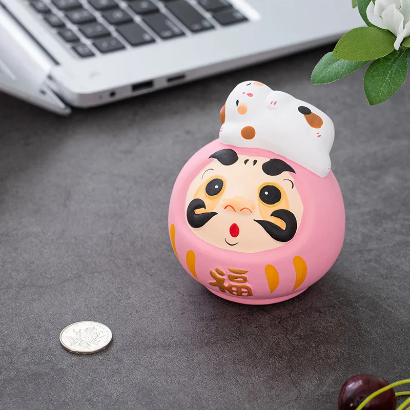 Piggy bank Japanese pottery Daruma Doll Crafts Lucky Charm Fortune Ornament Landscape Home Decor Miniature Accessories Gifts 3