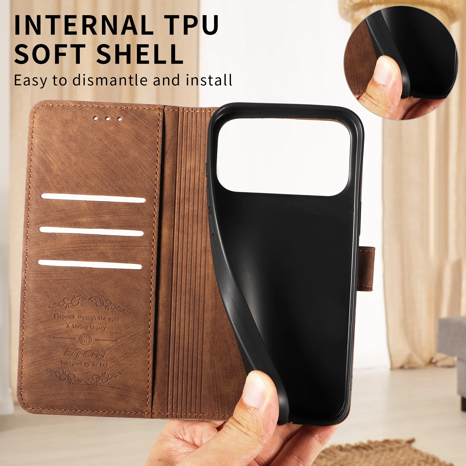 Premium TPU Leather Phone Case with Card Slot, Stand, and Wallet Function – Shockproof Protection Cover