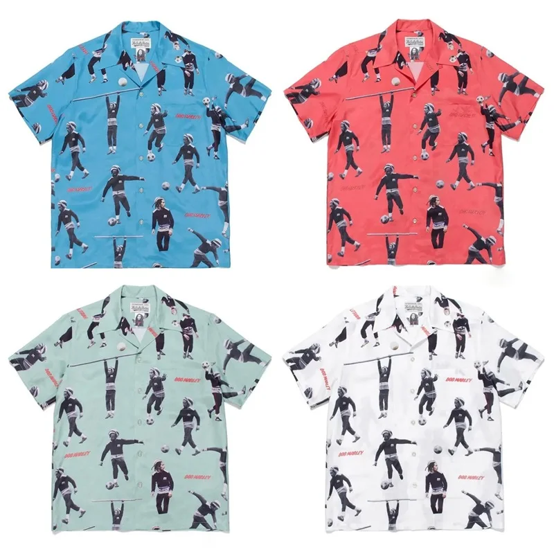 Loose Summer Full Printed Men Women Fashion Tees WACKO MARIA Hawaiian Short Sleeve Shirt