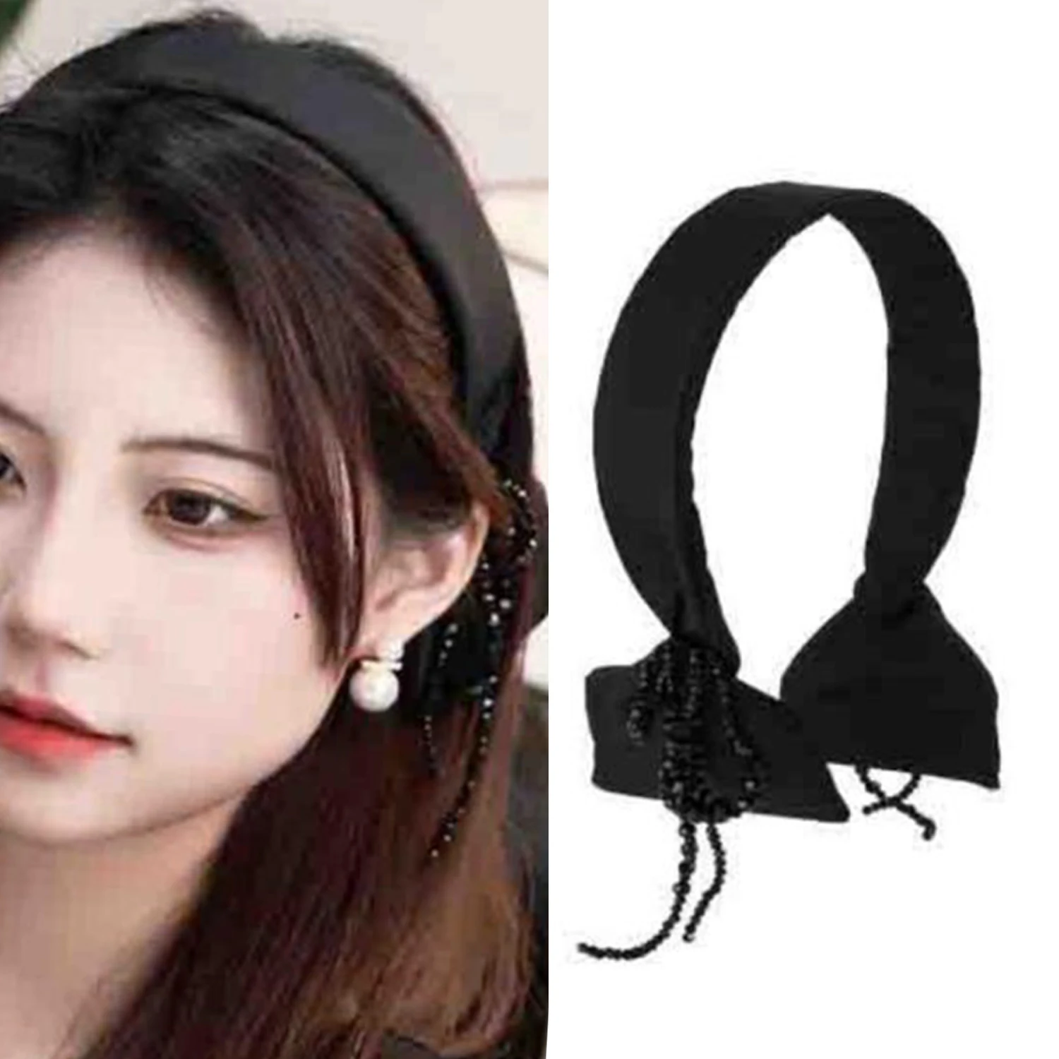 

Fashion Wide Hair Bands For Women Headdress Black Tassel Bows Cloth Headband Girls Hairband Hair Hoop Female Hair Accessories