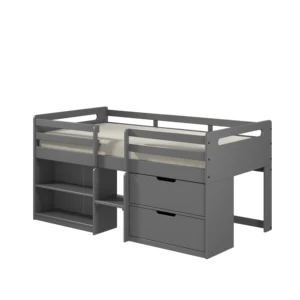Functional Twin Loft Bed with Storage in Gray Finish for Children