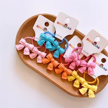 

Cute Cartoon Spring Color Bow Tie Paired Mini Rubber Band Color Hand-painted Hair Ring for Children's Fashion Hair Accessories