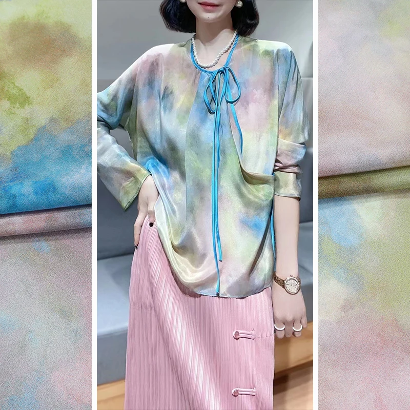 

Summer Thin Draping Blooming New Silk Stretch Crepe De Chine Fabric Mulberry Silk Clothing Shirt Dress Fabric by the Meter Satin