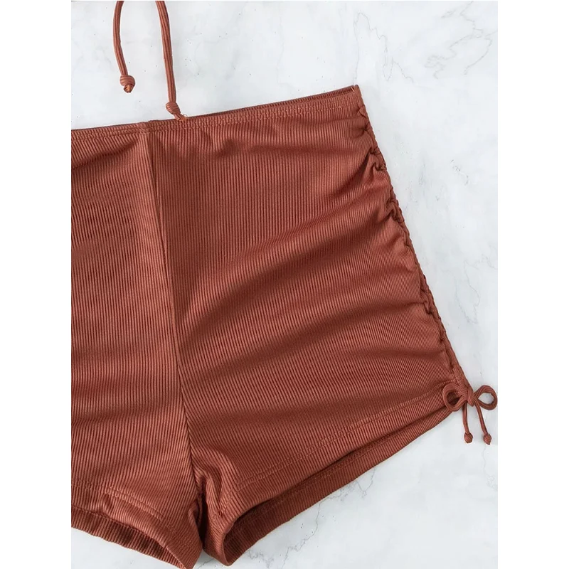 2023 New Two Pieces Sets Swimwear Women Beach Sexy Lace Up Bikini Set Female Solid Color Swimsuit Beachwear Bathing Suit