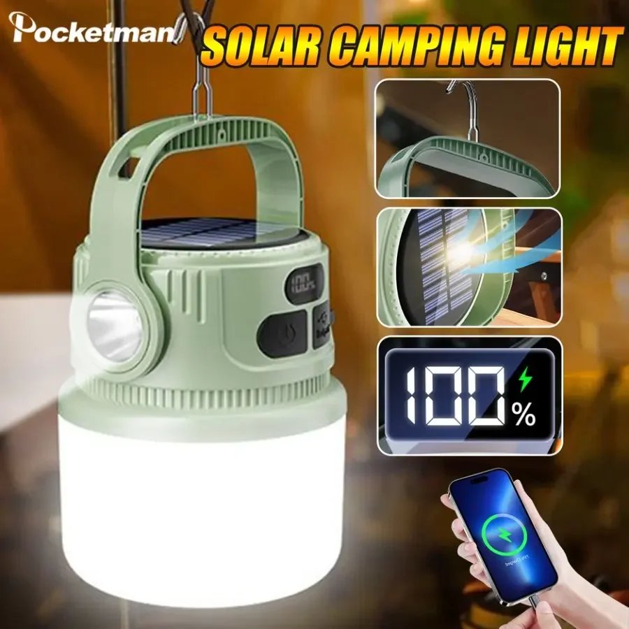 Outdoor Solar Light LED Portable Camping Lantern Lightweight Tent Lamp Night Lamps USB Rechargeable Hanging Lights with Hook camping light portable lanterns camping lamp camping lantern