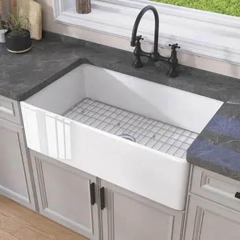 30" White Fireclay Farmhouse Sink 1