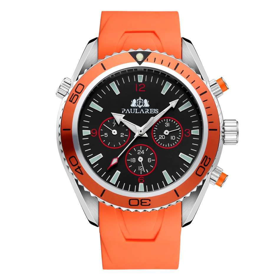 Automatico a carica automatica meccanico cinturino in acciaio inossidabile quadrante arancione blu nero lunetta classico uomo_voghion.com
