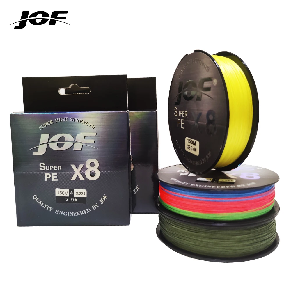 Ligne de pêche PE JOF X8 8 brins 150M 300M 500M pour carpe, multifilament résistante 20-100LB