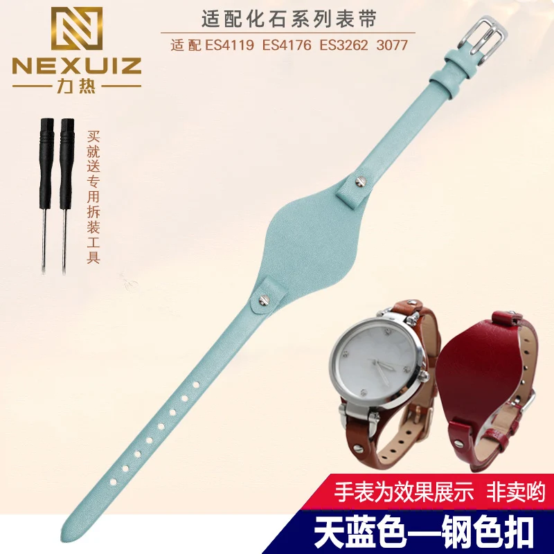 Women's 8mm Genuine Leather Watch Strap – Soft Cowhide Band Bracelet in Stylish Design