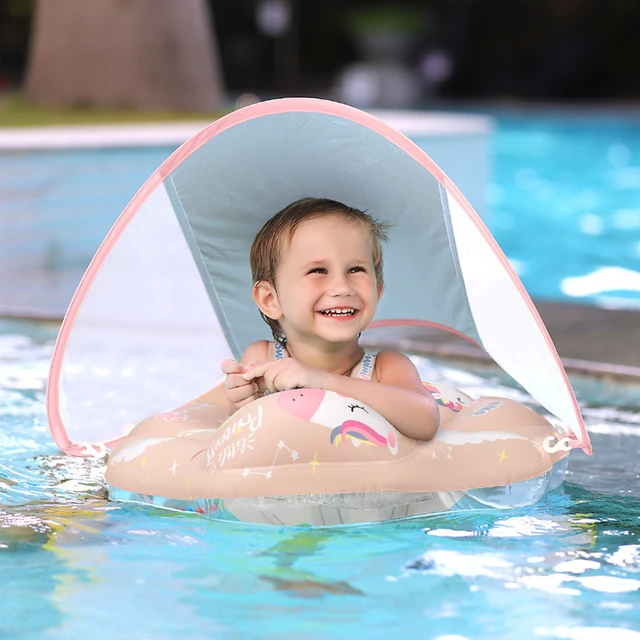 Baby Swimming Float with Sun Canopy Inflatable Infant Floating Swim Rings Kids Swim Pool Accessories Circle Bathing Summer Toys 2