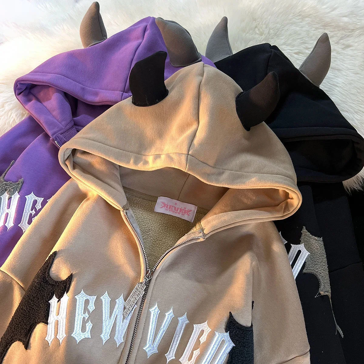 

Y2K Devil Embroidered Hoodie Women Casual Retro Loose Long Sleeve Hooded Sweatshirts Couple Autumn Winter Gothic Zip Up Hoodies