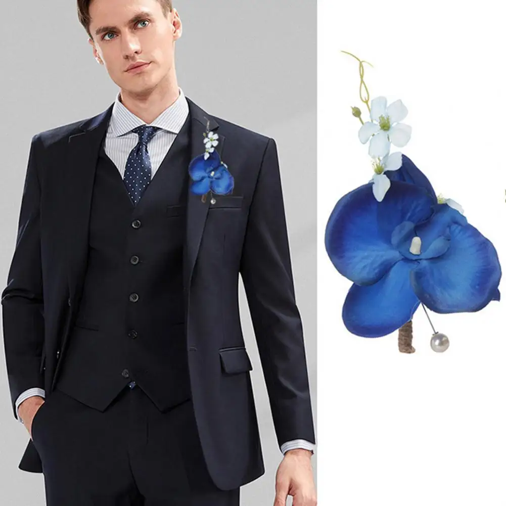 

Groom Brooch Pastoral Orchid Realistic Flower Stainless Match Suit Faux Pearl Best Man Wedding Corsage Groomsman Accessories