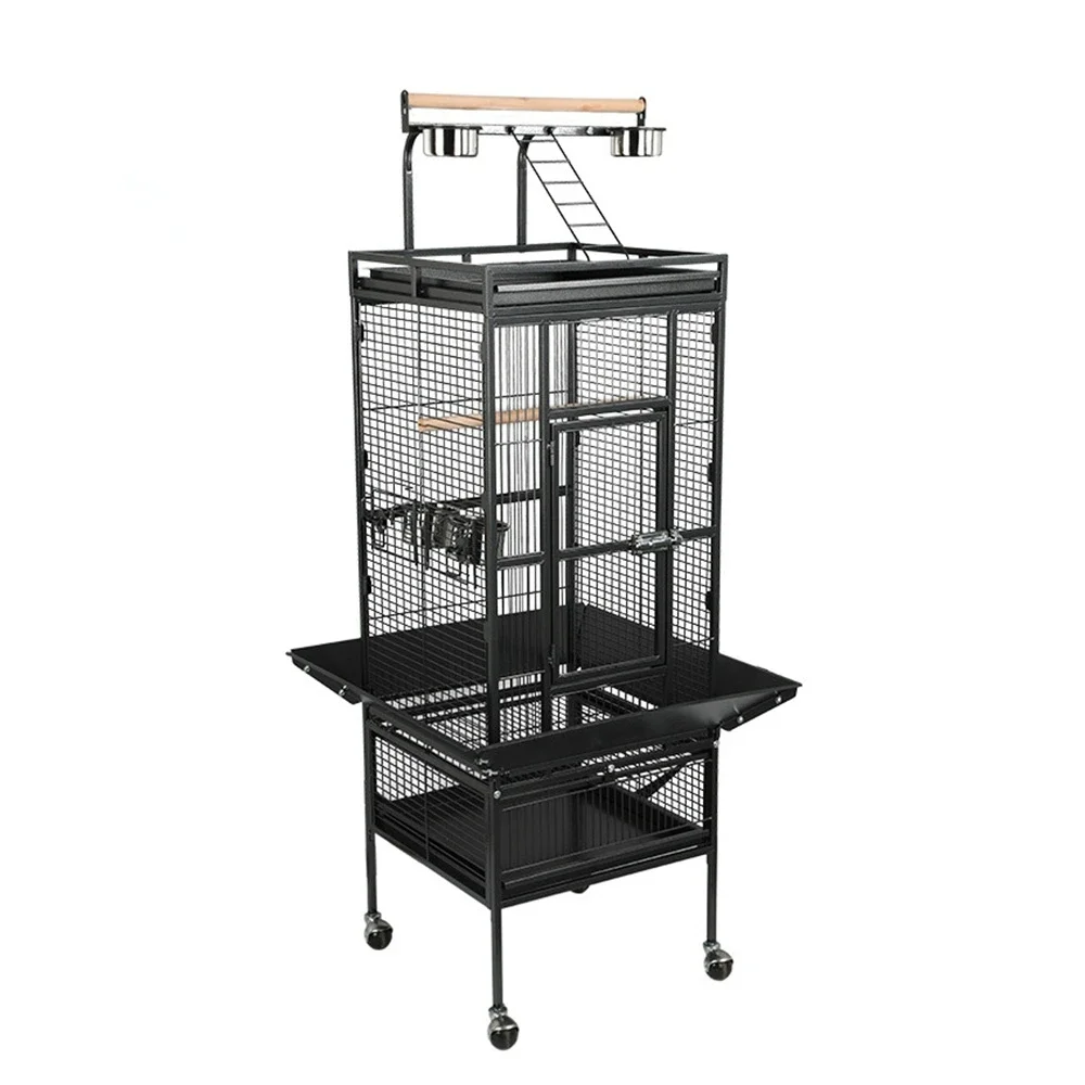 

Suppliers Luxury Large Bird Cage wrought iron bird cages villa parrots mobile birdcage Play Top With Tray And Wheels