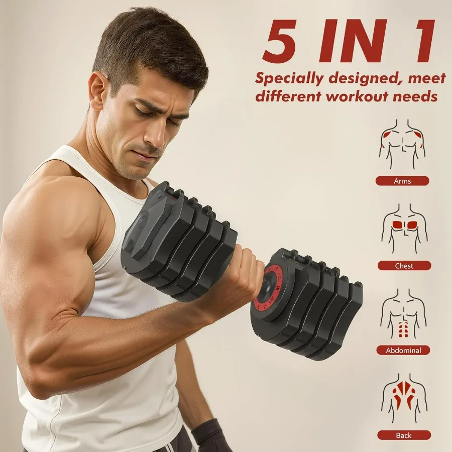 Adjustable Dumbbell Set, 22.5lb 5-in-1 Quick Adjust Dumbbell, Free Weights with Storage Tray for Home Gym, Full Body Workout Equ