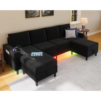6 Seat U/L Shaped Smart Sectional Couch with RGB Light And Charging Modern Living Room Furniture Sofa