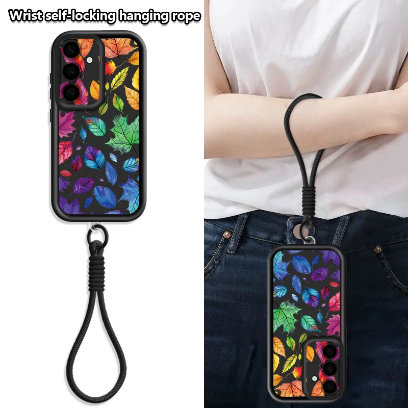 Vibrant Floral Print Phone Case with Lanyard Cover