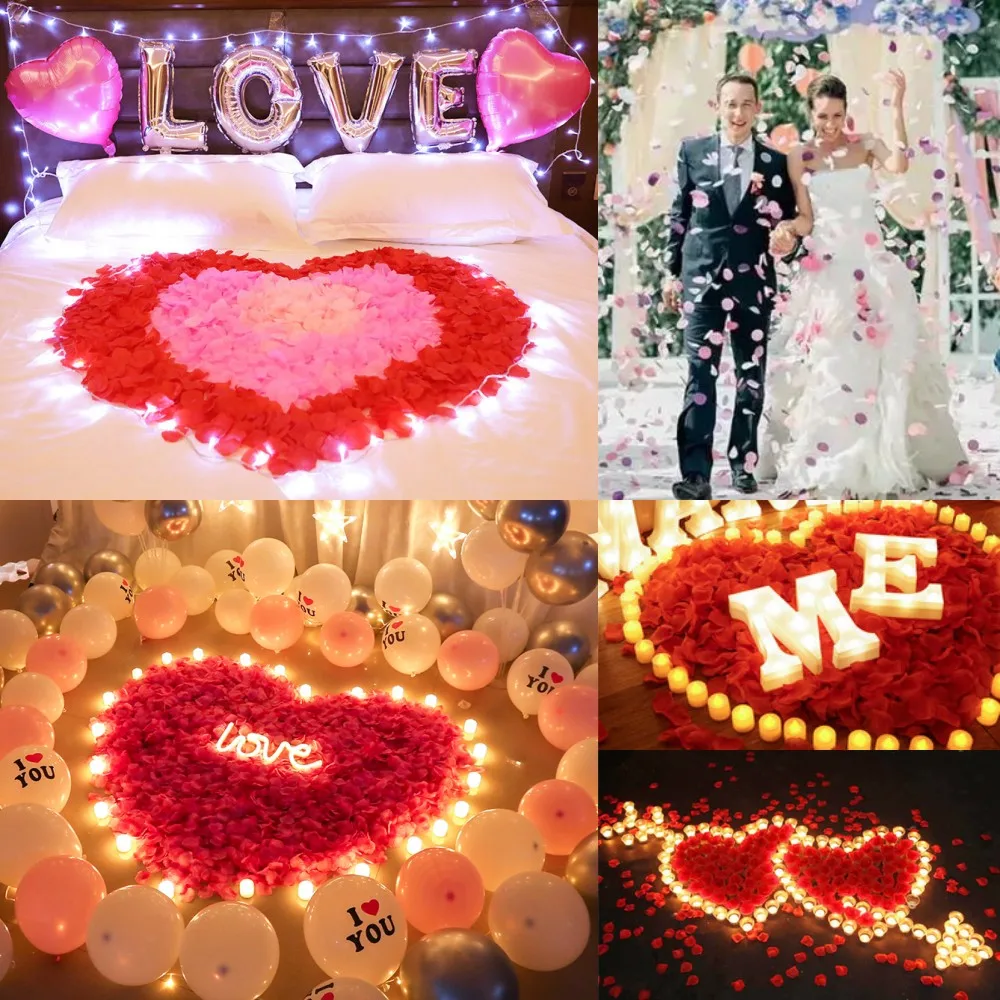 500/1000Pcs Artificial Fake Rose Petals Red White Simulation Silk Rose Petals Wedding Supplies Valentines Romantic Decoration artificial rose petals artificial flowers artificial flower artificial rose