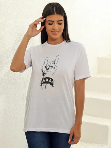 Camiseta Feminina Estampada Mão Rock