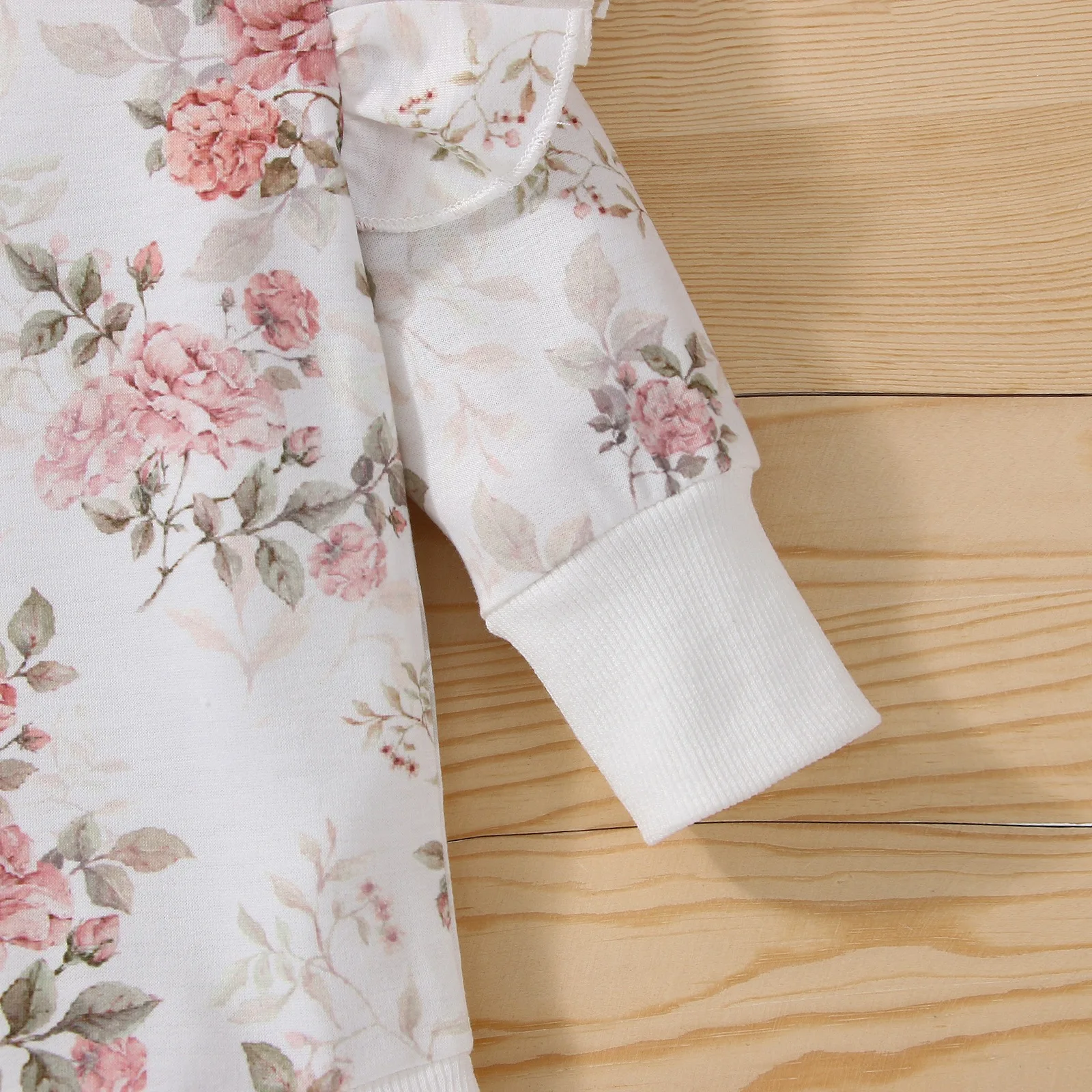 Completo Set Abbigliamento Neonato/a 0-18M: Tutina Floreale a Maniche Lunghe in Cotone e Pantaloni - 2 Pezzi Primavera Autunno - immagine 4