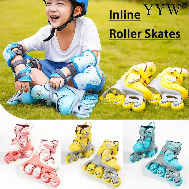 Kids Inline Roller Skate Shoes Adjustable Size Double Row Skates Flash Sneakers With 4 Wheels Boys Girls Outdoor Skating Sports