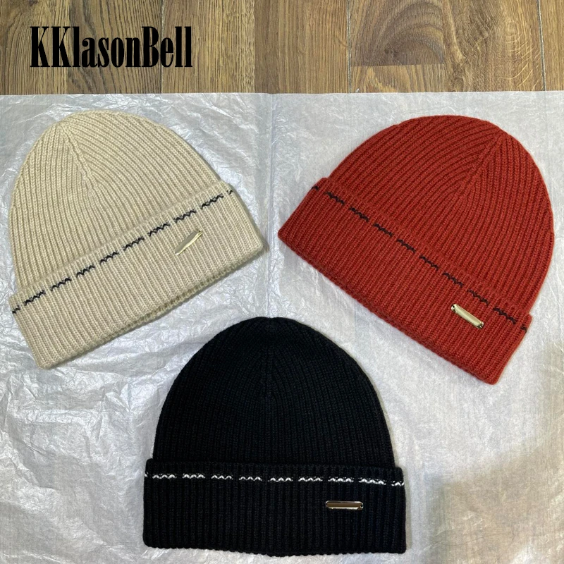 

11,10 KKlasonBell модные мягкие вязаные облегающие шапки контрастных цветов 100% кашемировая шапка с черепом для женщин