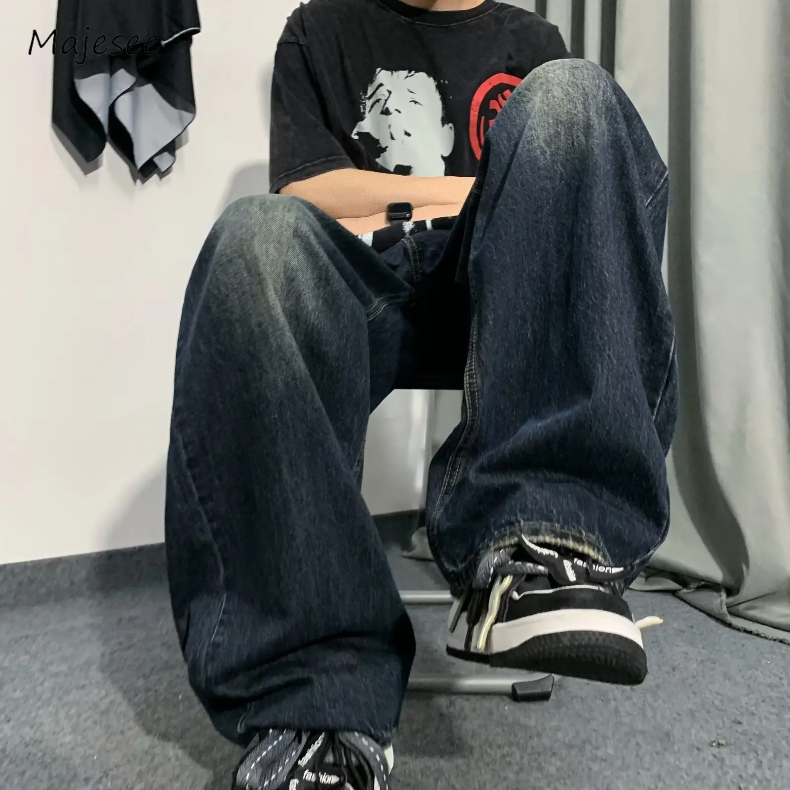 Baggy Jeans Men Harajuku Vintage Simple Summer Autumn Basic Stylish Korean Fashion Denim Trousers Oversized Full Length College