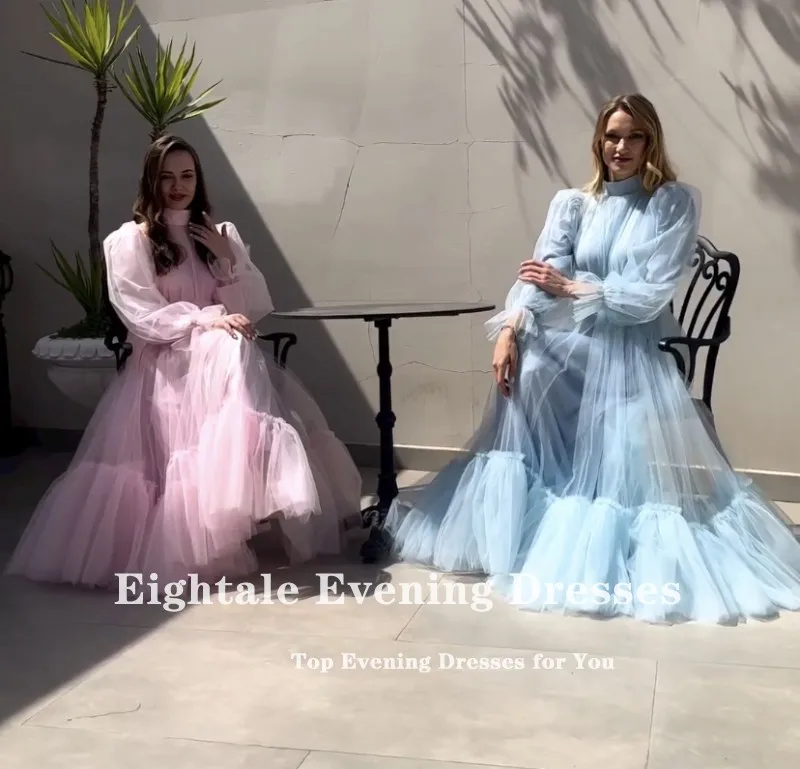 Eightale Ruffed Prom Dresses Arabic Customized Long Sleeves Sashes