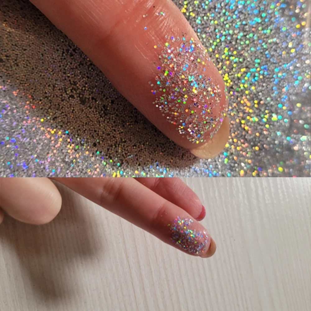 Laser Silver Holographic Chrome Nail Powder - Extra-Fine Glitter for Mirror Effect Nail Art, 50g