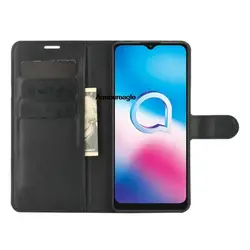 Deluxe Black Leather Flip Wallet Phone Case Cover for Alcatel 1s 2020 (Black)