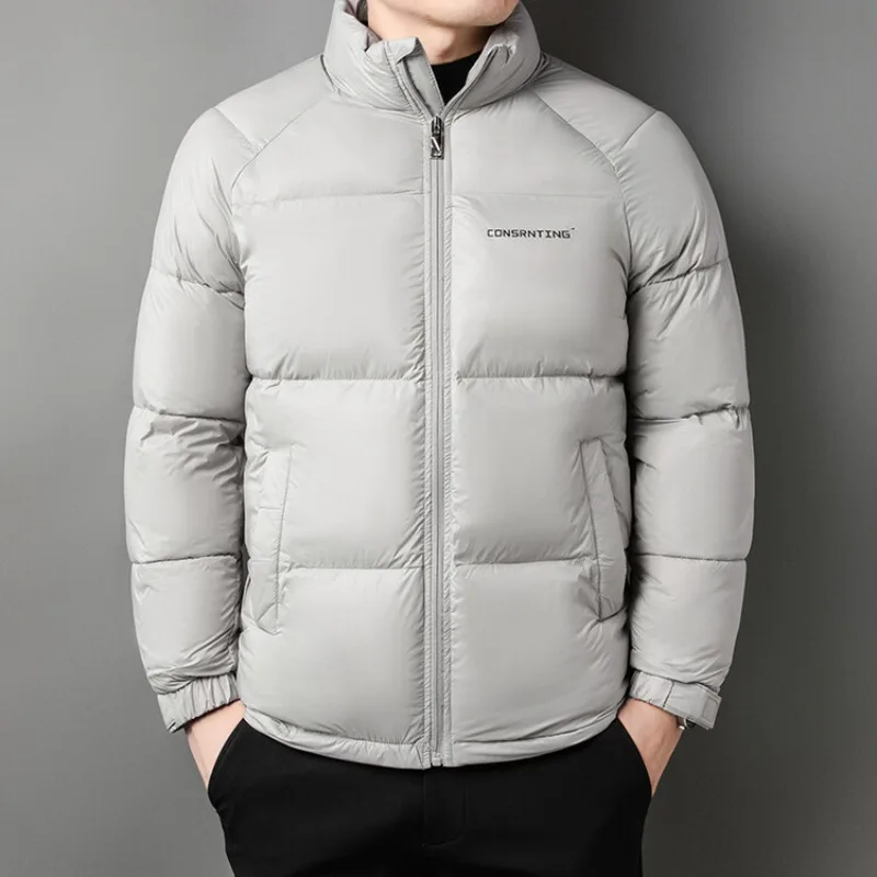 

Новинка Зима 2023, Мужская однотонная хлопковая одежда с воротником-стойкой, модное повседневное зимнее ветрозащитное теплое хлопковое пальто, куртка
