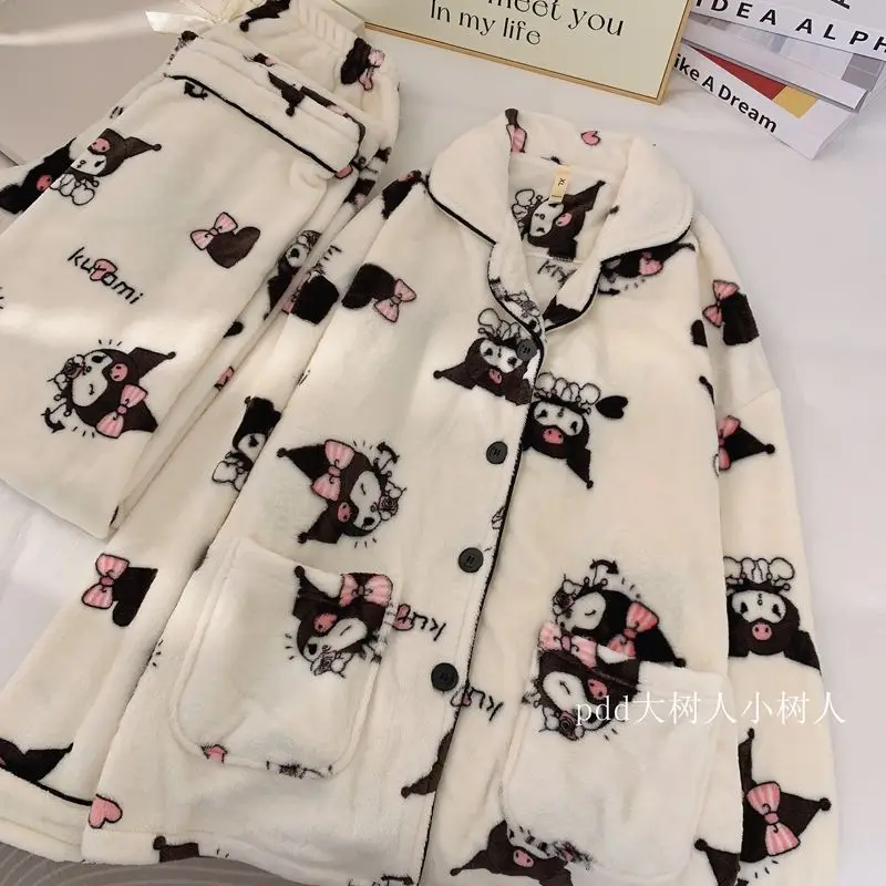 

Kawaii Sanrio Pajamas Cute Kuromi Cartoon Anime Plush Thickening Warm Student Loose Fitting Home Clothing Toys Girls Gifts
