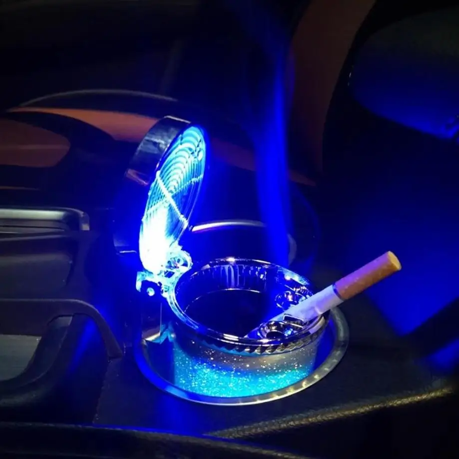 1 Pcs Car Ashtray With LED Light Cigarette Ash Tray Container Cylinder Smoke Ash Cup Holder Desktop Cigar Ash Storage Box