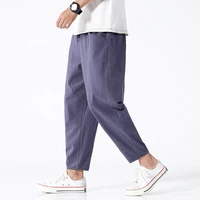 100% Cotton Summer Casual Pants Man Trendy Japanese Cropped Pants Loose Pants Men 5xl 2