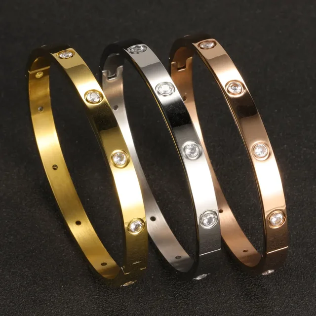 Stainless Steel Cuff Bracelets Bangles For Women Fashion Jewelry Charm Jewelry Accessories Crystal Bracelet love 5