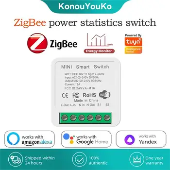 Tuya ZigBee 스마트 스위치 전원 모니터, 와이파이 DIY 모듈, 타이머 릴레이 자동화, 알렉사 구글 얀덱스 앨리스 스마트 라이프로 작동, 16A
