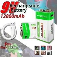 9V Rechargeable Battery 12800mAh 6F22 Micro USB 9v Li-ion Lithium Batteries for Multimeter Microphone Toy Remote Control KTV 1