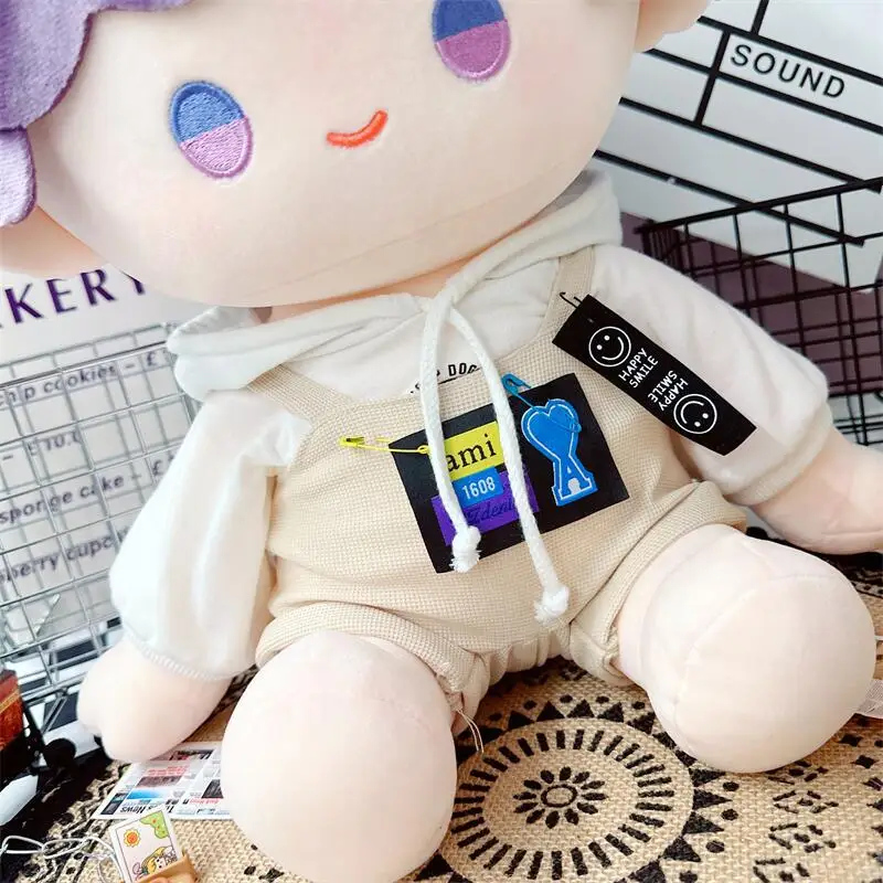 애니메이션 아이돌 인형 옷, 40cm 어깨 스트랩 바지, 흰색 강아지 후디, 세트 귀여운 봉제 인형 옷, 어린이 소녀 팬 선물