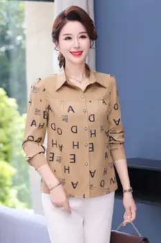 Primavera Autunno Nuovo colletto della camicia a maniche lunghe di fascia alta Camicetta allentata che dimagrisce la pancia che copre le donne alla moda 1