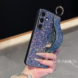 Luxury Glitter Wristband Bracket Case with Hand Strap and Bling Shockproof Cover - Samsung S22 (Green)