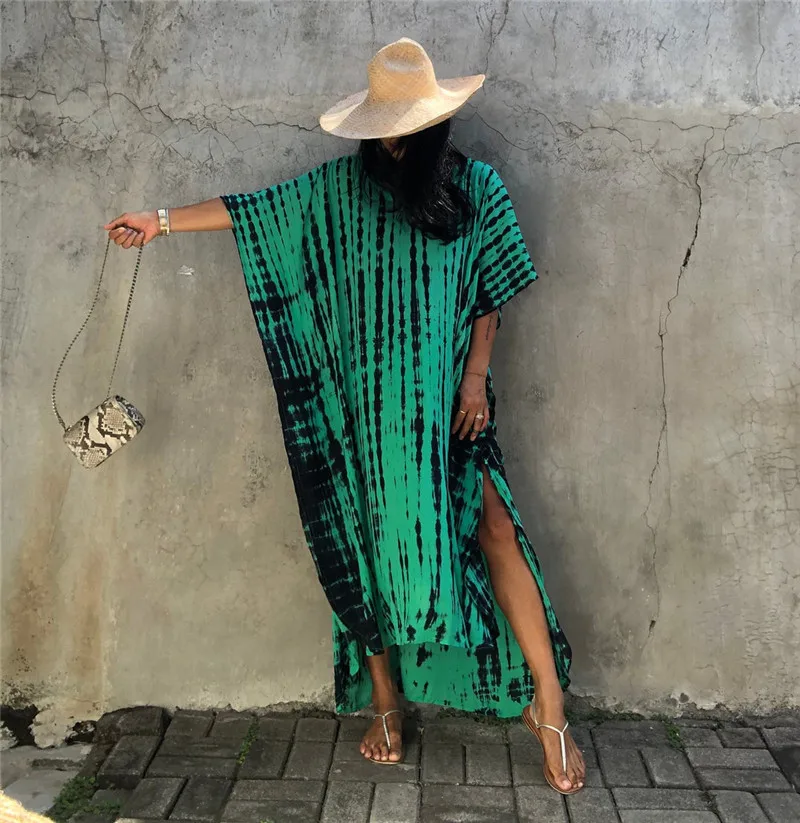 Fashion Casual Striped Print Long Dresses Women Bohemian V-neck Bat Sleeve Loose Slit Beach Dress Summer New Beachwear Vestidos 96 Fashion Casual Striped Print Long Dresses Women Bohemian V-neck Bat Sleeve Loose Slit Beach Dress Summer New Beachwear Vestidos