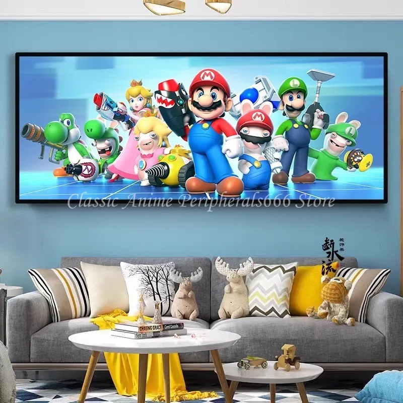 Super Mario Bros Poster Anime Luigi Yoshi Room Wall Canvas Painting Poster Cartoon Background Decoration Art Wall Painting Gift