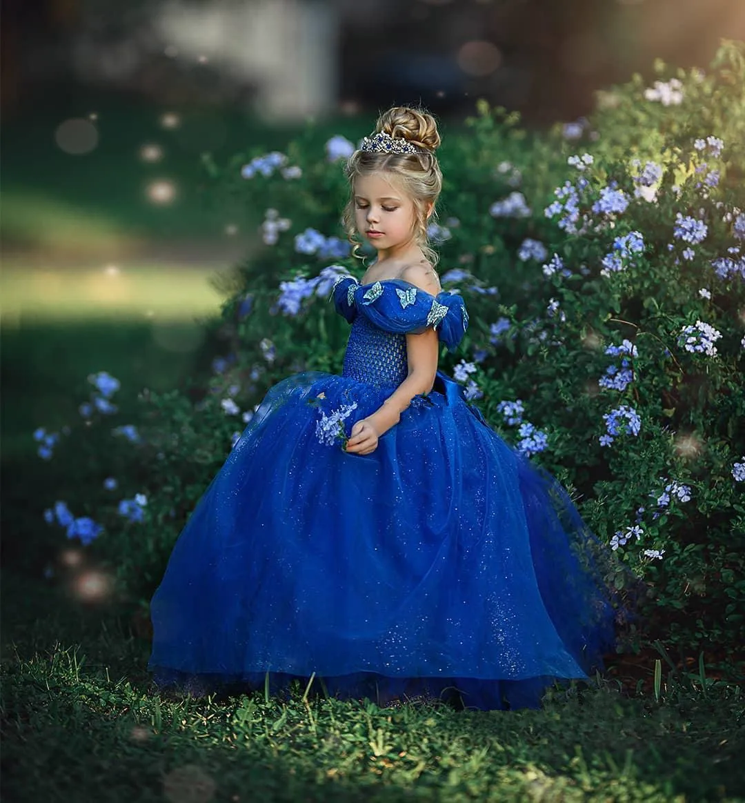 

Flower Girls Dresses Sleeveless Lace Applique Tulle Fluffy Floor Length Girls First Holy Communion Princess Dresses