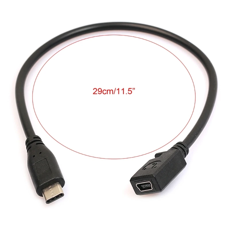 OMCGG Cavo da mini USB a tipo C, 90 gradi USB 3.1 tipo C maschio a mini USB femmina, adattatore compatibile con MacBook Chromebook Pixel per fotocamere digitali HERO HD, sincronizzazione dispositivi